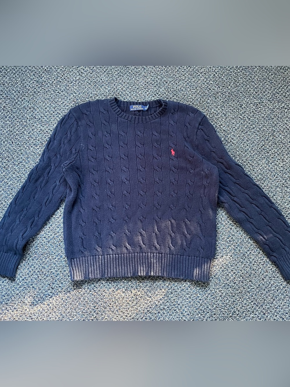 Ralph Lauren Navy Cable Knit Crewneck with Red Pony
